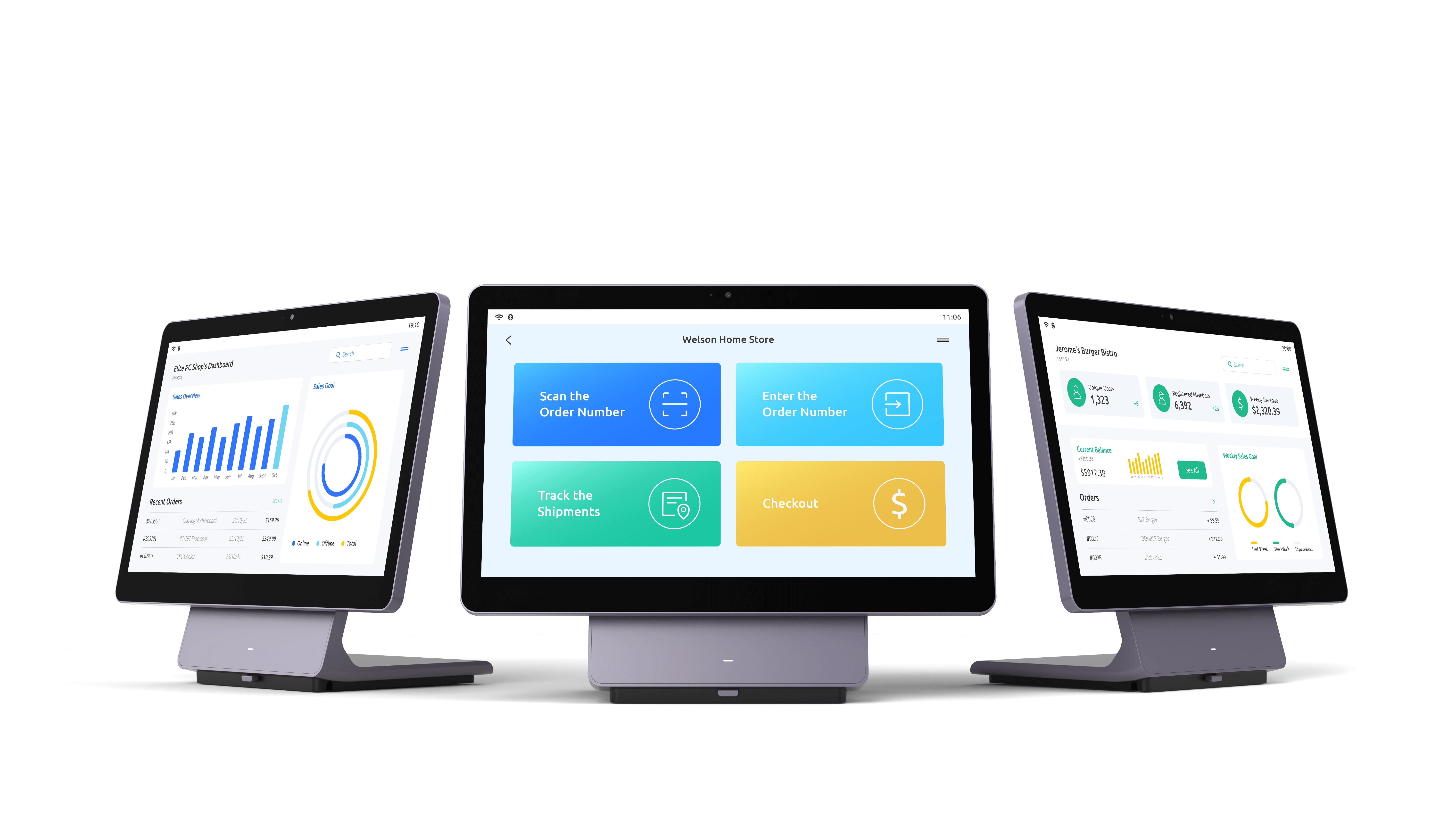 Workstation angled left, forward, and angled right